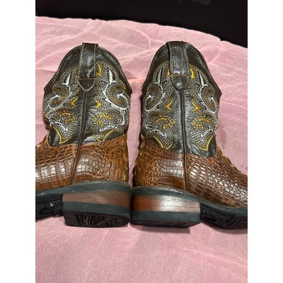 Kids Coyote Western Cowboy Gator Boots Brown Mexico, Sz 16 (USA 9) - Picture 6 of 9